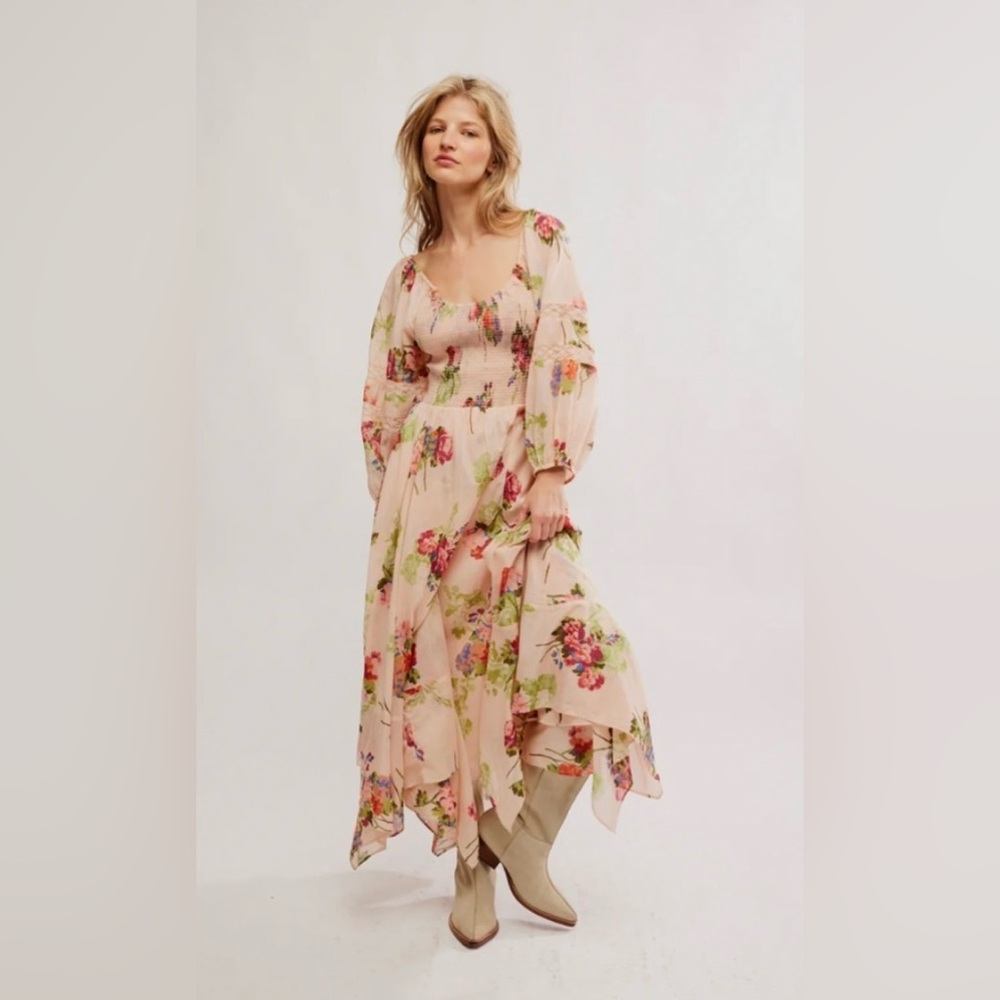 Free People Pink Floral Long Sleeve Dress